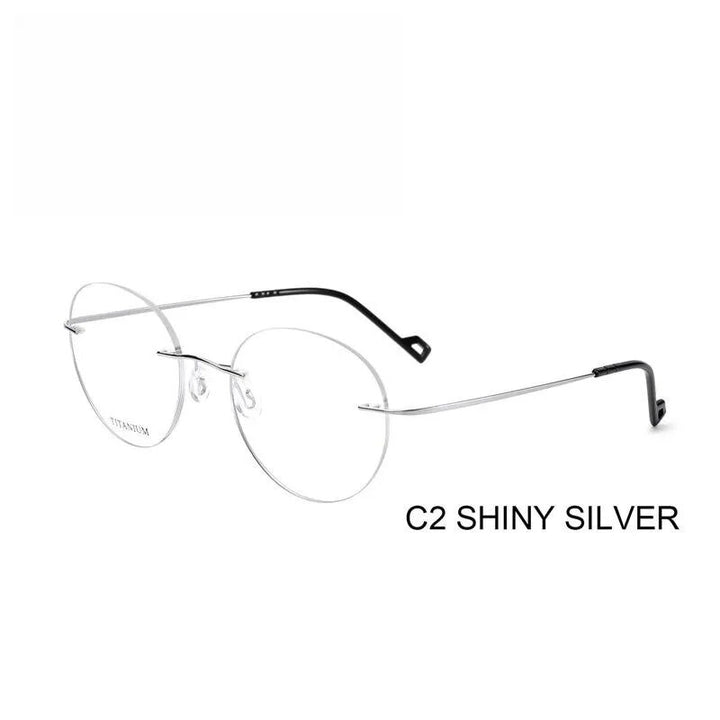 Yimaruili Unisex Rimless Round Titanium Eyeglasses Rt003a Rimless Yimaruili Eyeglasses Silver  