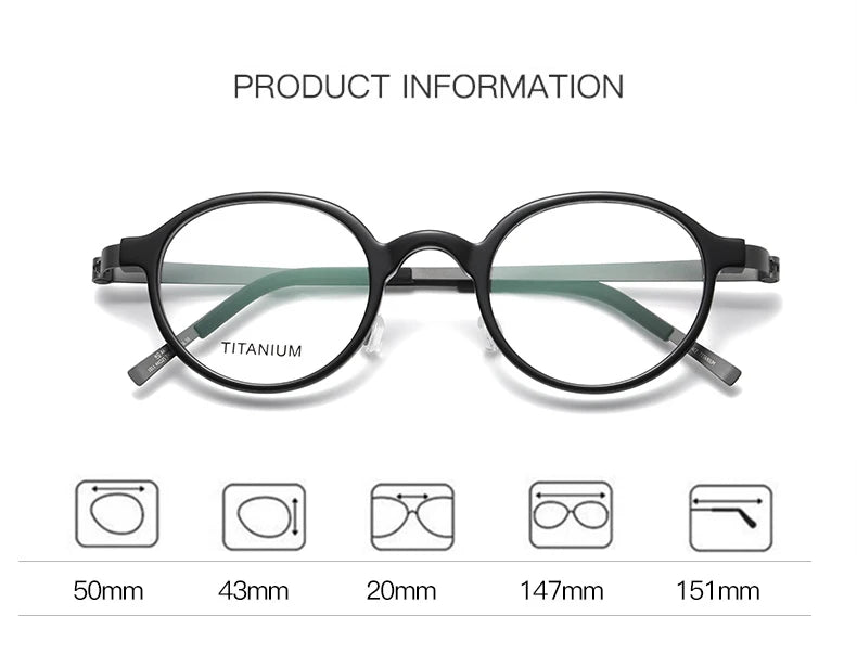 Black Mask Unisex Full Rim Round Screwless Titanium Eyeglasses 49101 Full Rim Black Mask