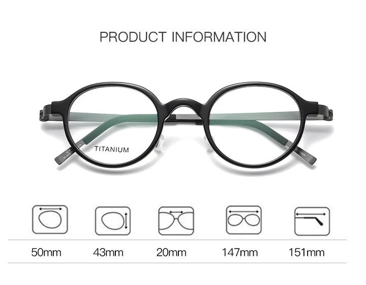 Black Mask Unisex Full Rim Round Screwless Titanium Eyeglasses 49101 Full Rim Black Mask