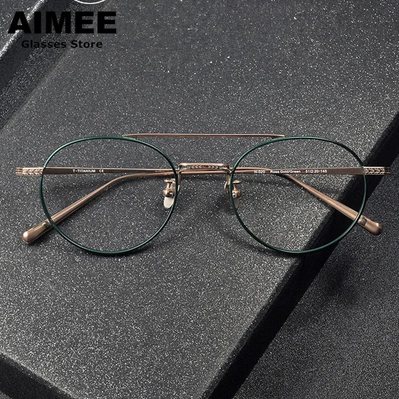 Aimee Unisex Full Rim Round Double Bridge Titanium Eyeglasses 65020