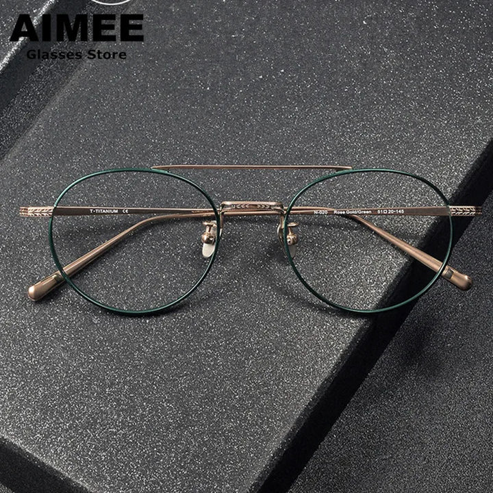 Aimee Unisex Full Rim Round Double Bridge Titanium Eyeglasses 65020