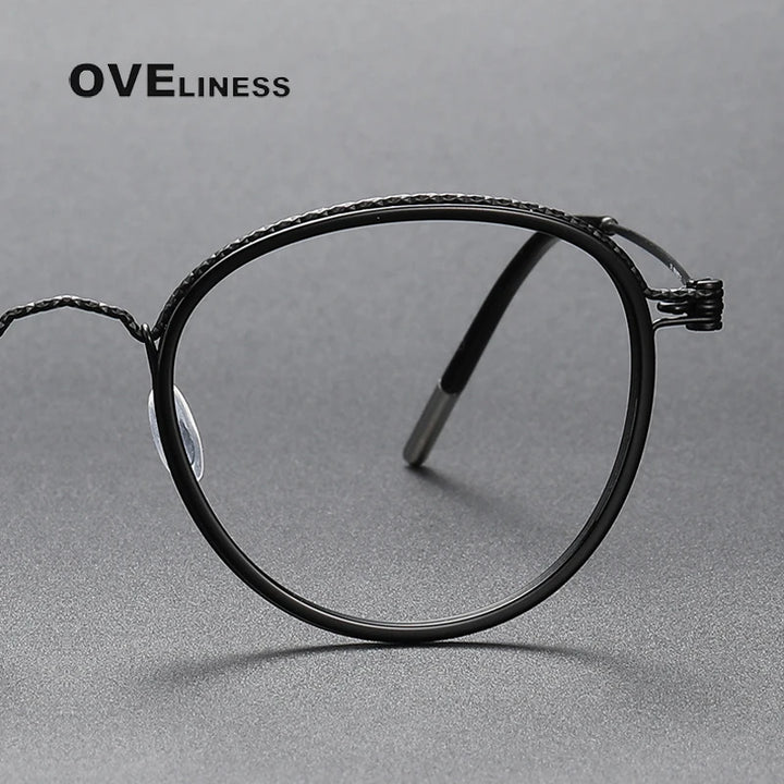Oveliness Unisex Full Rim Round Screwless Acetate Titanium Eyeglasses 80887 Full Rim Oveliness   