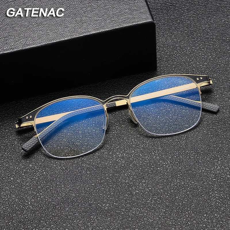 Gatenac Unisex Semi Rim Square Eyeglasses  Gxyj1146 Semi Rim Gatenac