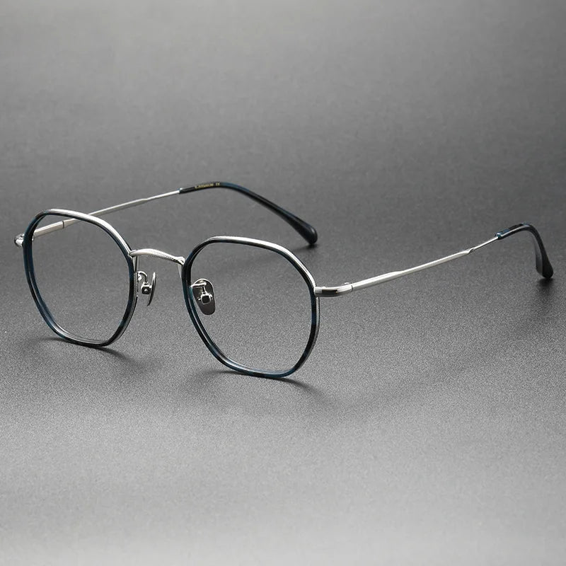 Aimee Men's Full Rim Polygon Round Titanium Acetate Eyeglasses 8502 Full Rim Aimee Blue-Silver