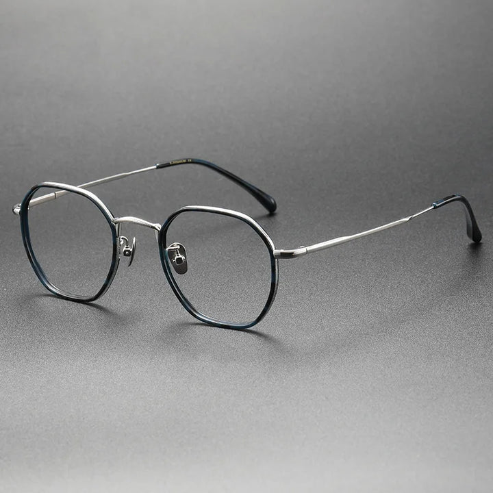 Aimee Men's Full Rim Polygon Round Titanium Acetate Eyeglasses 8502 Full Rim Aimee Blue-Silver