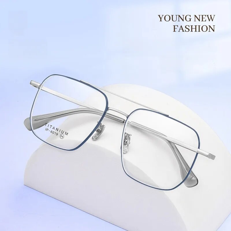 Yimaruili Unisex Full Rim Square Double Bridge Titanium Eyeglasses 6019 Full Rim Yimaruili Eyeglasses