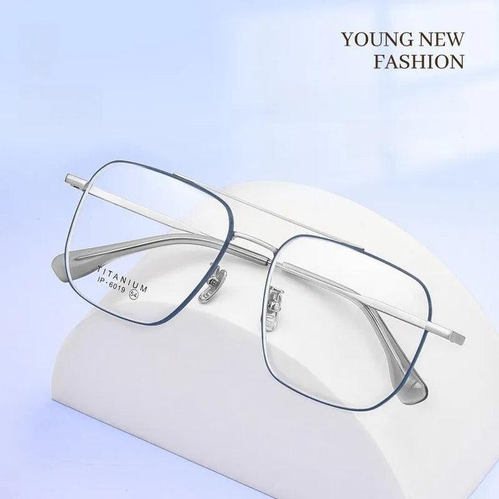 Yimaruili Unisex Full Rim Square Double Bridge Titanium Eyeglasses 6019 Full Rim Yimaruili Eyeglasses