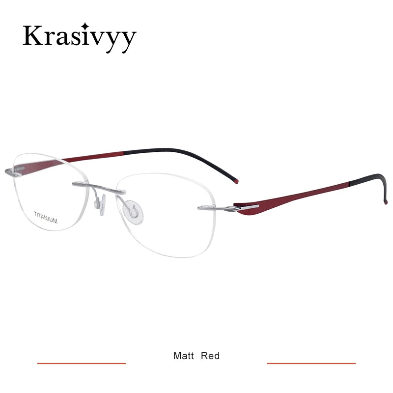 Krasivyy Unisex Rimless Oval Screwless Titanium Rimless Eyeglasses 5003 Rimless Krasivyy Matt  Red
