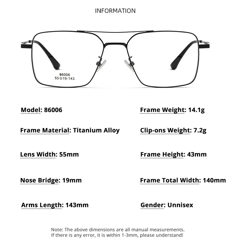 Gmei Men's Full Rim Square Double Bridge Alloy Eyeglasses Clip On Polarized Sunglasses 8606 With Clip Ons Gmei Optical