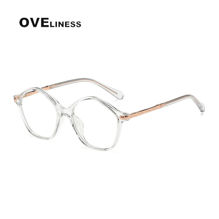 Oveliness Youth Unisex Full Rim Polygonal Tr 90 Titanium Eyeglasses 20204 Full Rim Oveliness transparent  