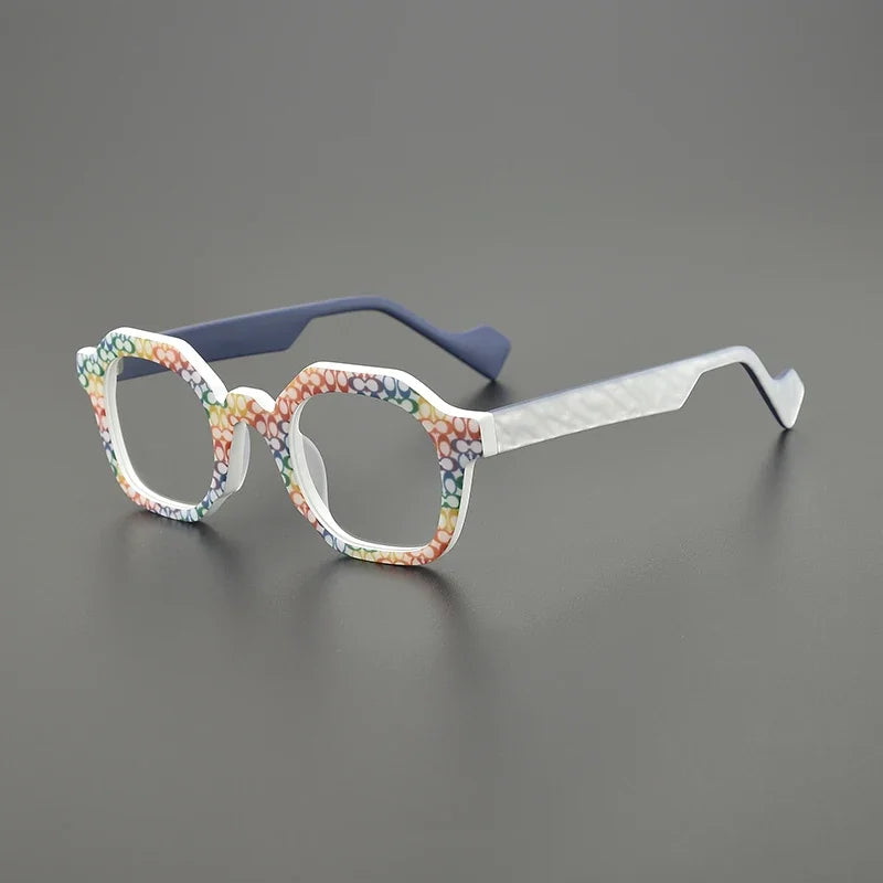 Hewei Women's Full Rim Flat Top Polygon Frosted Acetate Eyeglasses 19389 Full Rim Hewei C1 CHINA