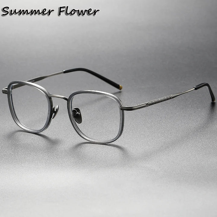 Summer Flower Unisex Full Rim Square Acetate Titanium Eyeglasses 452250