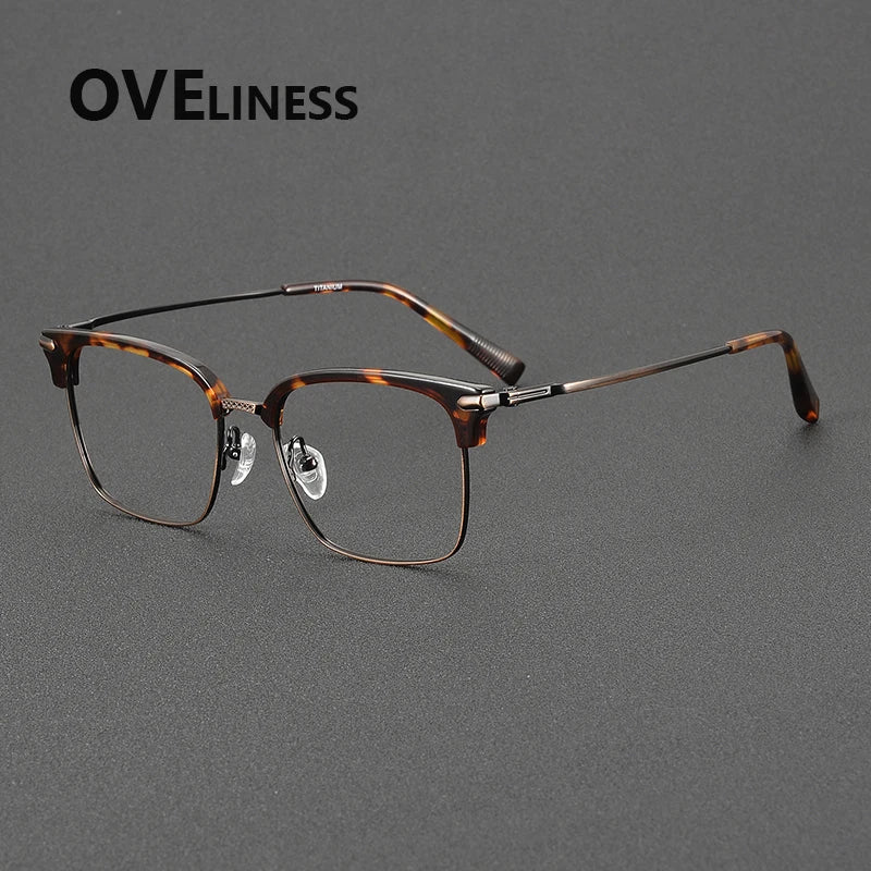 Oveliness Unisex Full Rim Square Acetate Titanium Eyeglasses 72003 Full Rim Oveliness tortoise bronze