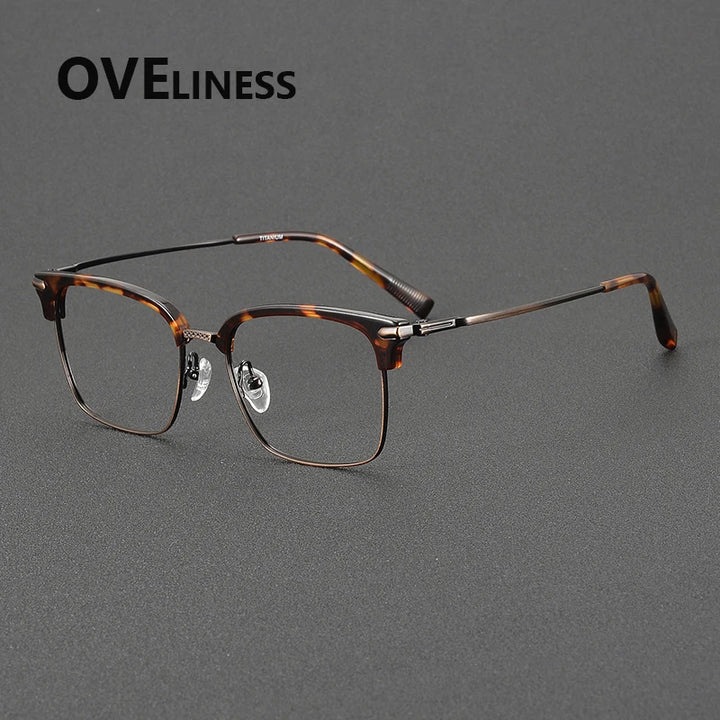 Oveliness Unisex Full Rim Square Acetate Titanium Eyeglasses 72003 Full Rim Oveliness tortoise bronze