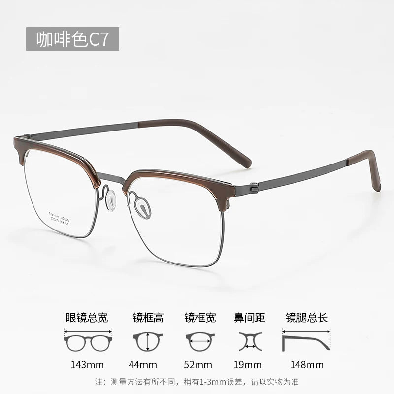 Reven Jate Unisex Full Rim Browline Square Titanium Eyeglasses 2606 Full Rim Reven Jate C7