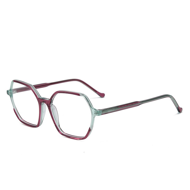 CCspace Unisex Full Rim Polygon Acetate Fiber Spring Hinge Eyeglasses 55992 Full Rim CCspace C2RedGreen