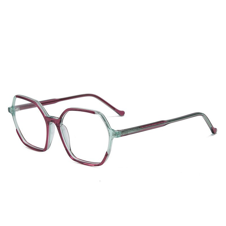 CCspace Unisex Full Rim Polygon Acetate Fiber Spring Hinge Eyeglasses 55992 Full Rim CCspace C2RedGreen