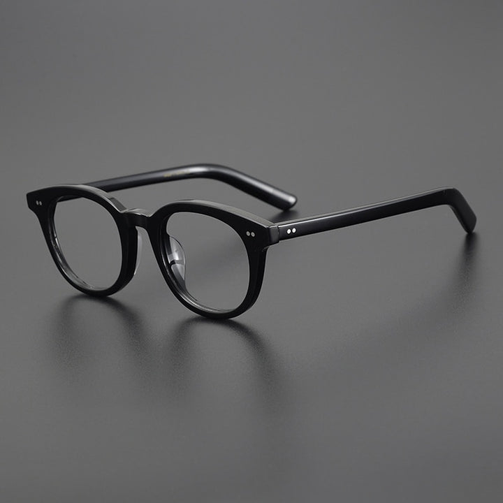 Gatenac Unisex Full Rim Round Square Handcrafted  Acetate Eyeglasses Gxyj1028 Full Rim Gatenac Black