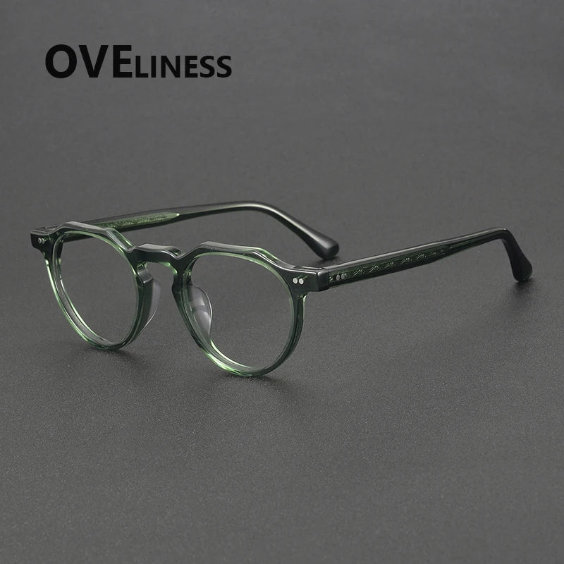 Oveliness Unisex Full Rim Flat Top Round Acetate Eyeglasses 88097 Full Rim Oveliness green