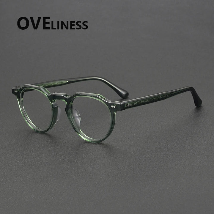 Oveliness Unisex Full Rim Flat Top Round Acetate Eyeglasses 88097 Full Rim Oveliness green