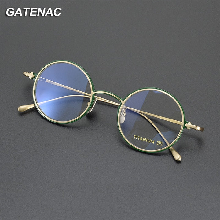 Gatenac Unisex Full Rim Round Titanium Eyeglasses Gxyj1096 Full Rim Gatenac