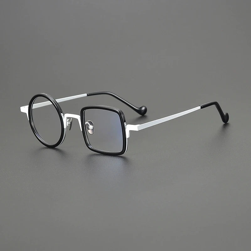 Gatenac Unisex Full Rim Round Square Titanium Acetate Eyeglasses G1528 Full Rim Gatenac White