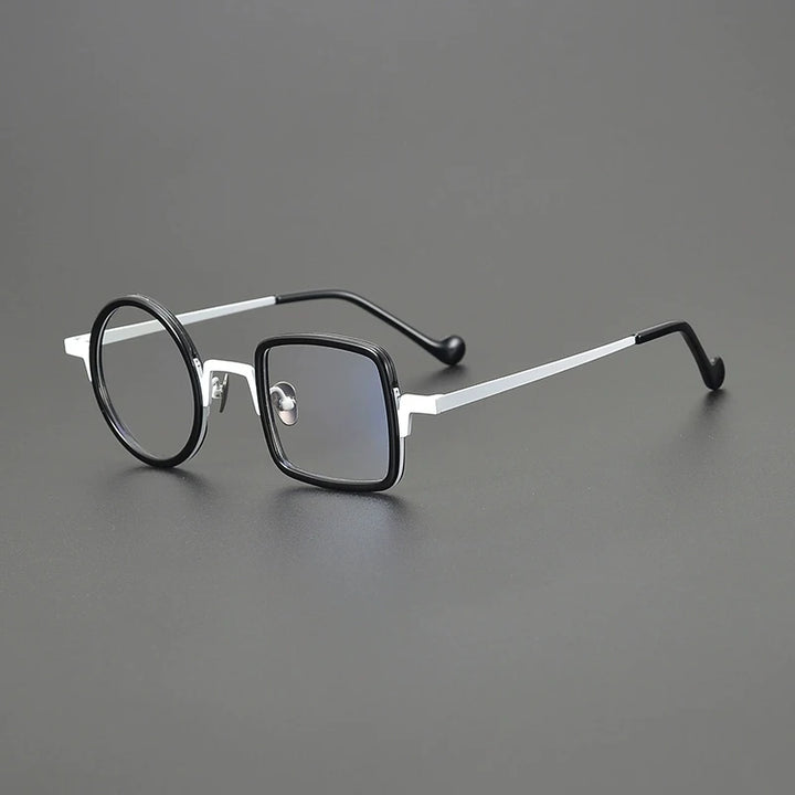 Gatenac Unisex Full Rim Round Square Titanium Acetate Eyeglasses G1528 Full Rim Gatenac White