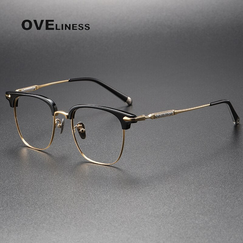 Oveliness Unisex Full Rim Square Acetate Titanium Eyeglasses 9701 Full Rim Oveliness black gold