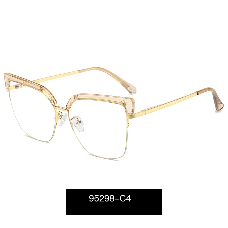 Handoer Women's Semi Rim Oval Cat Eye Tr 90 Alloy Eyeglasses 95298