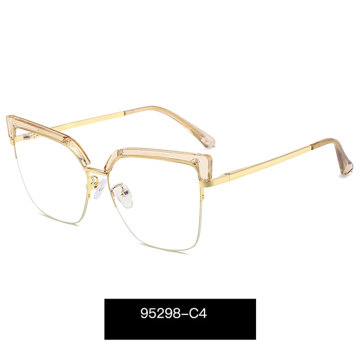 Handoer Women's Semi Rim Oval Cat Eye Tr 90 Alloy Eyeglasses 95298