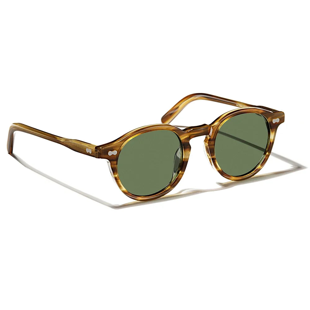 Hewei Unisex Full Rim Round Acetate Polarized Sunglasses 5166 Sunglasses Hewei caramel vs green Other