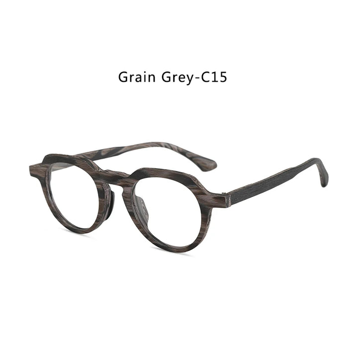 Hdcrafter Unisex Full Rim Flat Top Round Wood Eyeglasses 2310 Full Rim Hdcrafter Eyeglasses Grain-Grey-C15