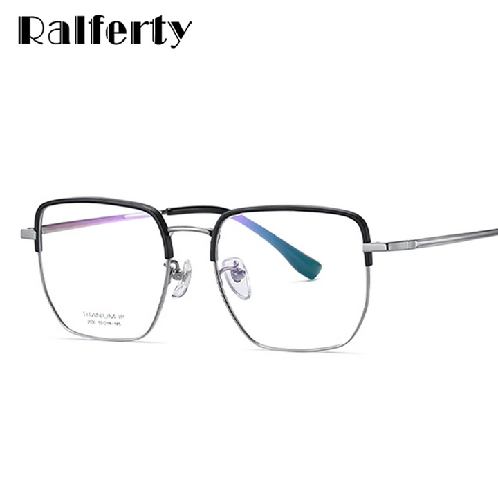 Ralferty Unisex Full Rim Flat Top Polygon Titanium Eyeglasses 92030 Full Rim Ralferty