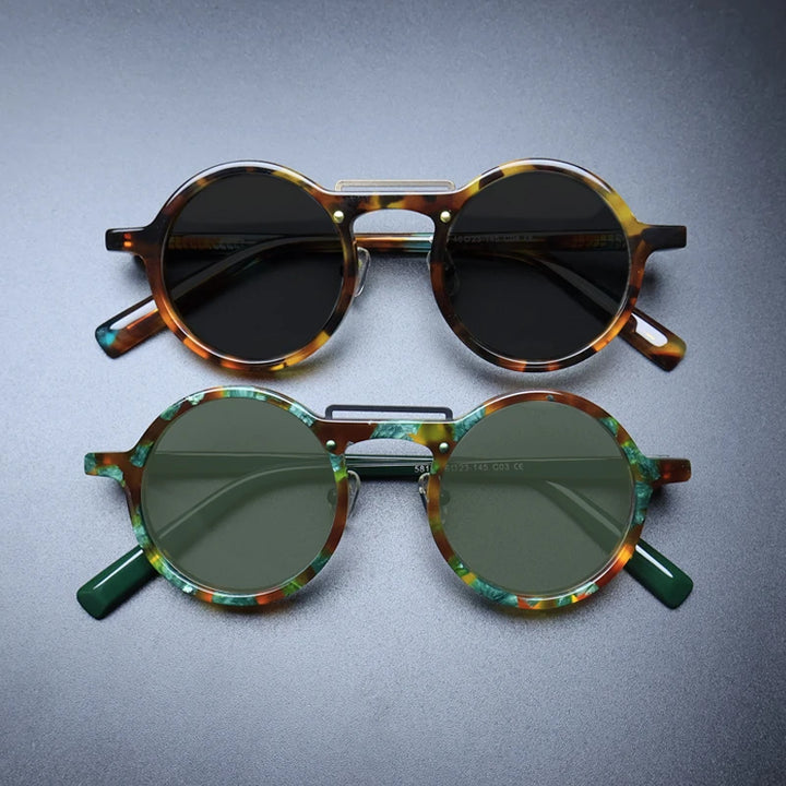 Gatenac Unisex Full Rim Round Polarized Acetate Sunglasses Mo11 Sunglasses Gatenac