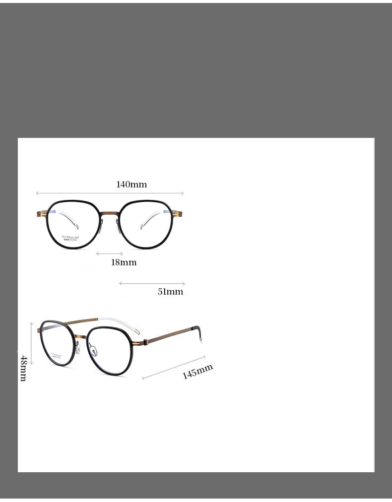 CCspace Unisex Full Rim Round Titanium Eyeglasses 57284 Full Rim CCspace