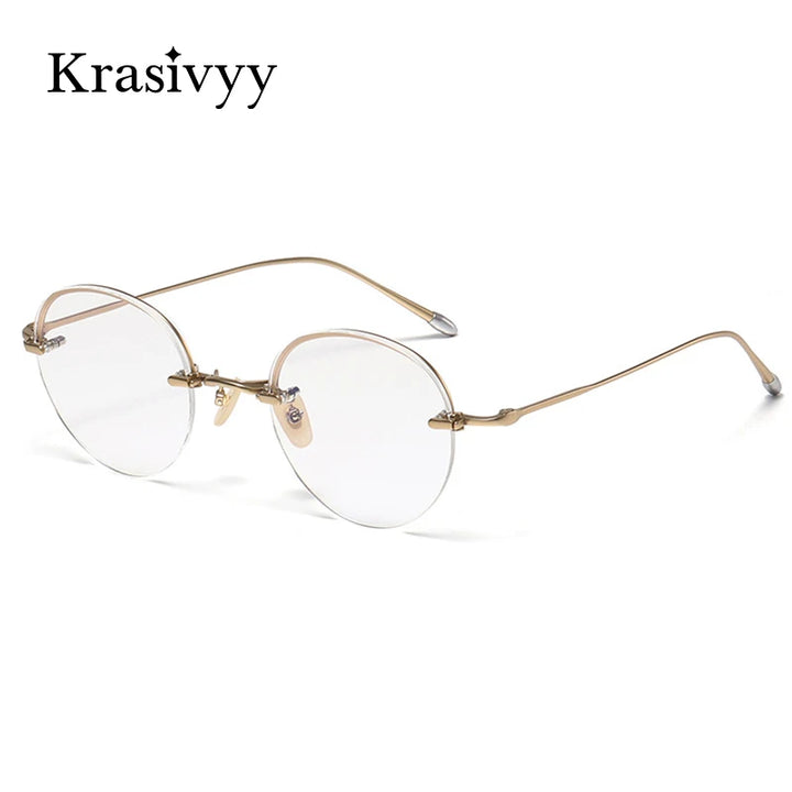 Krasivyy Men's Semi Rim Round Titanium Eyeglasses K5921 Semi Rim Krasivyy