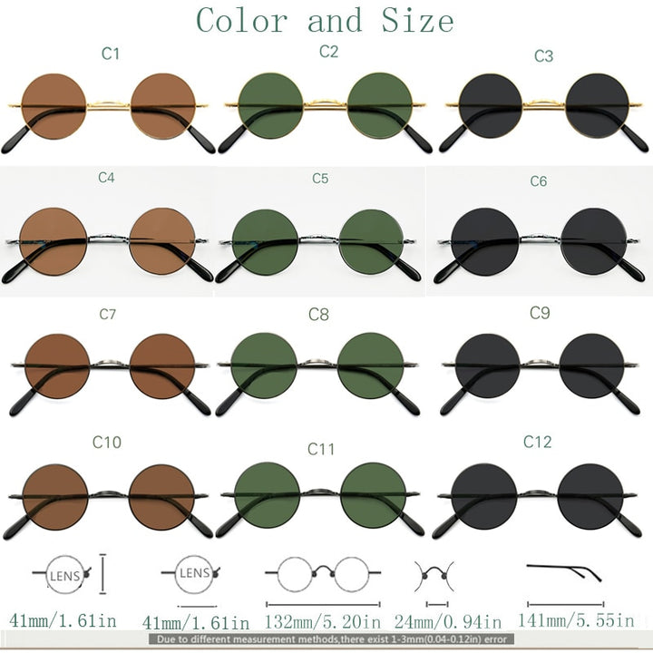 Yujo Unisex Full Rim Small 42mm Round Titanium Polarized Sunglasses Sunglasses Yujo