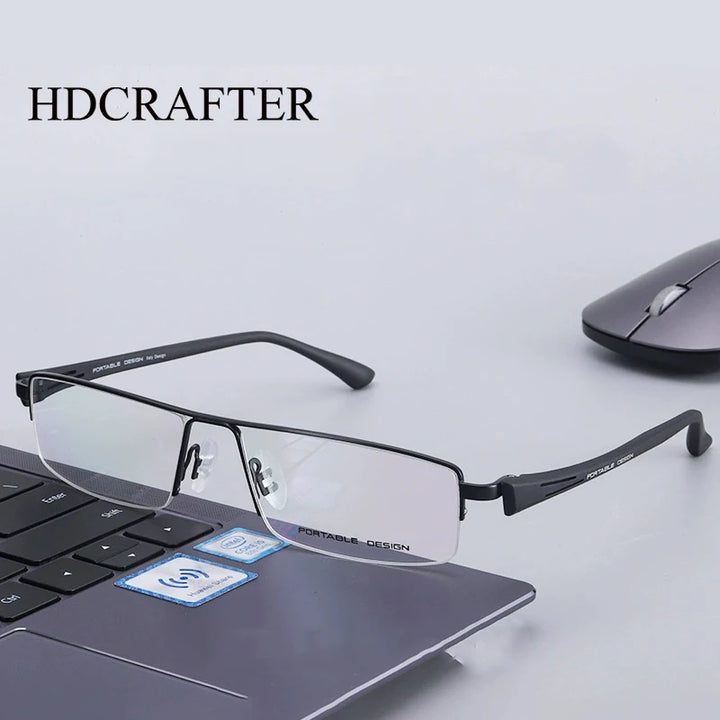 Hdcrafter Unisex Semi Rim Big Square Titanium Eyeglasses 88157 Semi Rim Hdcrafter Eyeglasses