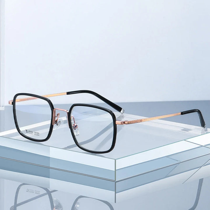 Hotony Women's Full Rim Square Acetate Titanium Eyeglasses 72326 Full Rim Hotony