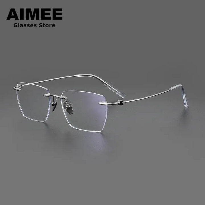 Aimee Men's Rimless Square Polygon Titanium Eyeglasses 14256 Rimless Aimee
