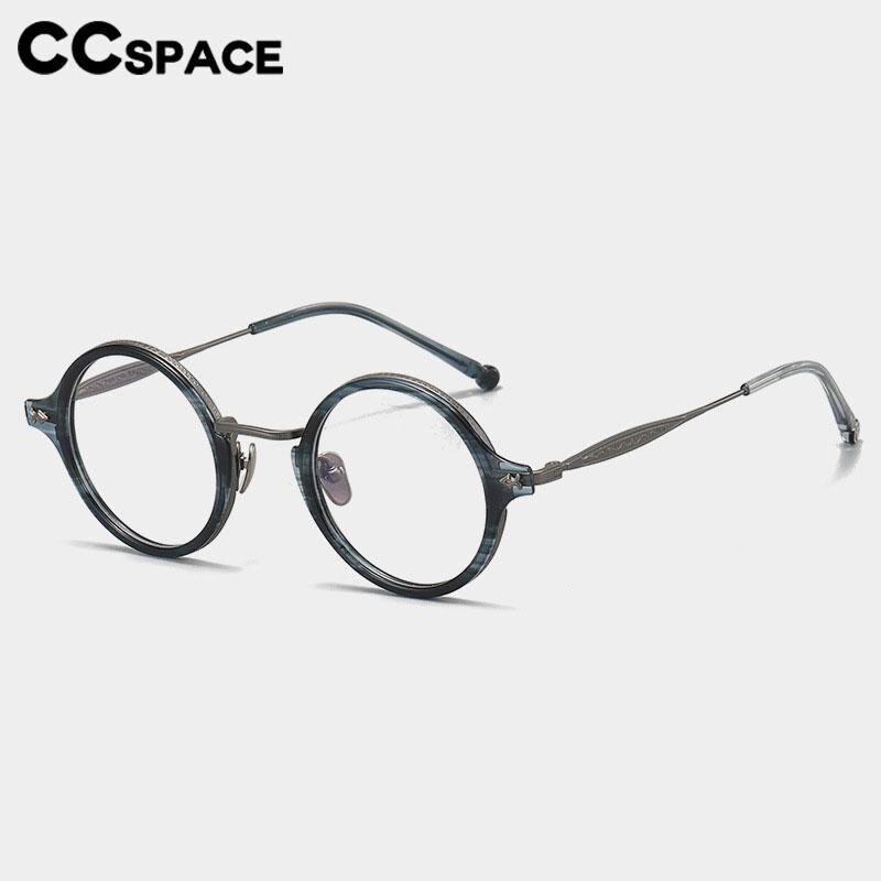 CCspace Unisex Full Rim Round Titanium Acetate Rivet Eyeglasses 56701 Full Rim CCspace