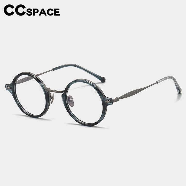CCspace Unisex Full Rim Round Titanium Acetate Rivet Eyeglasses 56701 Full Rim CCspace