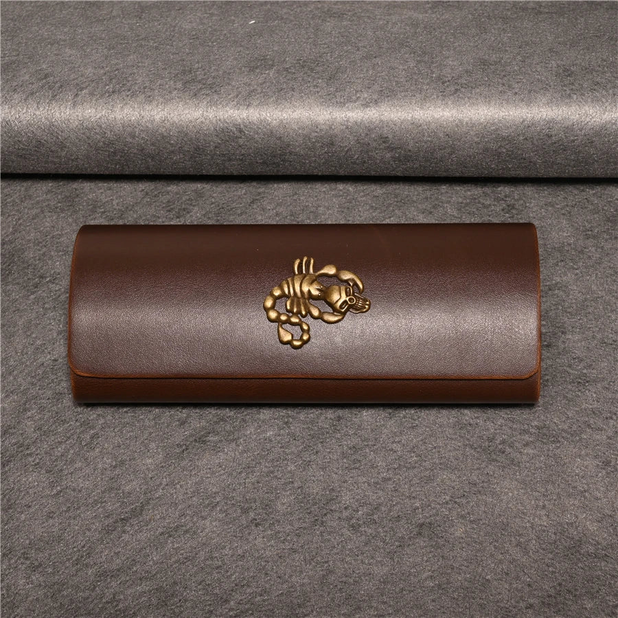 Cubojue Unisex Brown PU Leather Eyeglass Case Assorted Designs 1638 Case Cubojue Case big case Scorpion