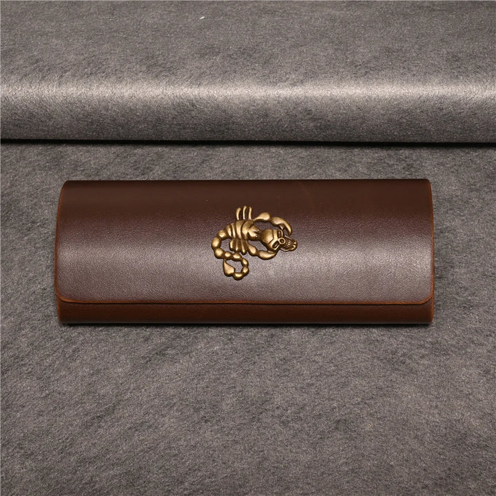 Cubojue Unisex Brown PU Leather Eyeglass Case Assorted Designs 1638 Case Cubojue Case big case Scorpion