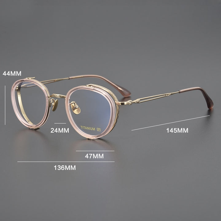 Gatenac Unisex Full Rim Round Square Acetate Titanium Eyeglasses Gxyj1050 Full Rim Gatenac