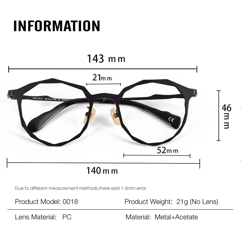 Muzz Unisex Full Rim Polygon Round Titanium Eyeglasses 620018