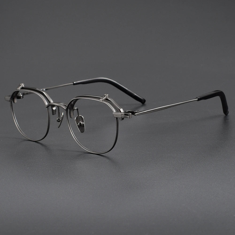 Muzz Unisex Full Rim Polygon Titanium Flip Up Eyeglasses 852400 Full Rim Muzz Gray