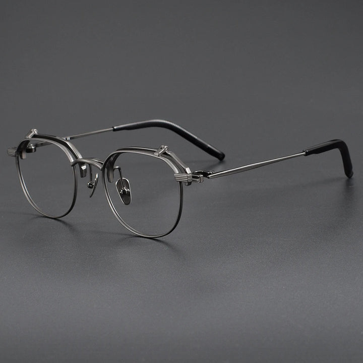 Muzz Unisex Full Rim Polygon Titanium Flip Up Eyeglasses 852400 Full Rim Muzz Gray