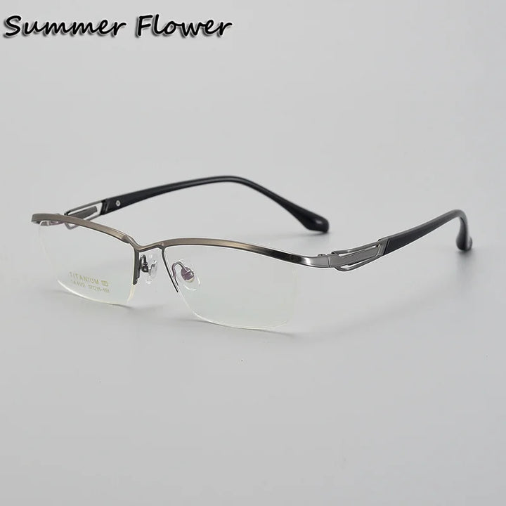 Summer Flower Unisex Semi Rim Square Brow Line Titanium Eyeglasses 86172 Semi Rim Summer Flower Gray