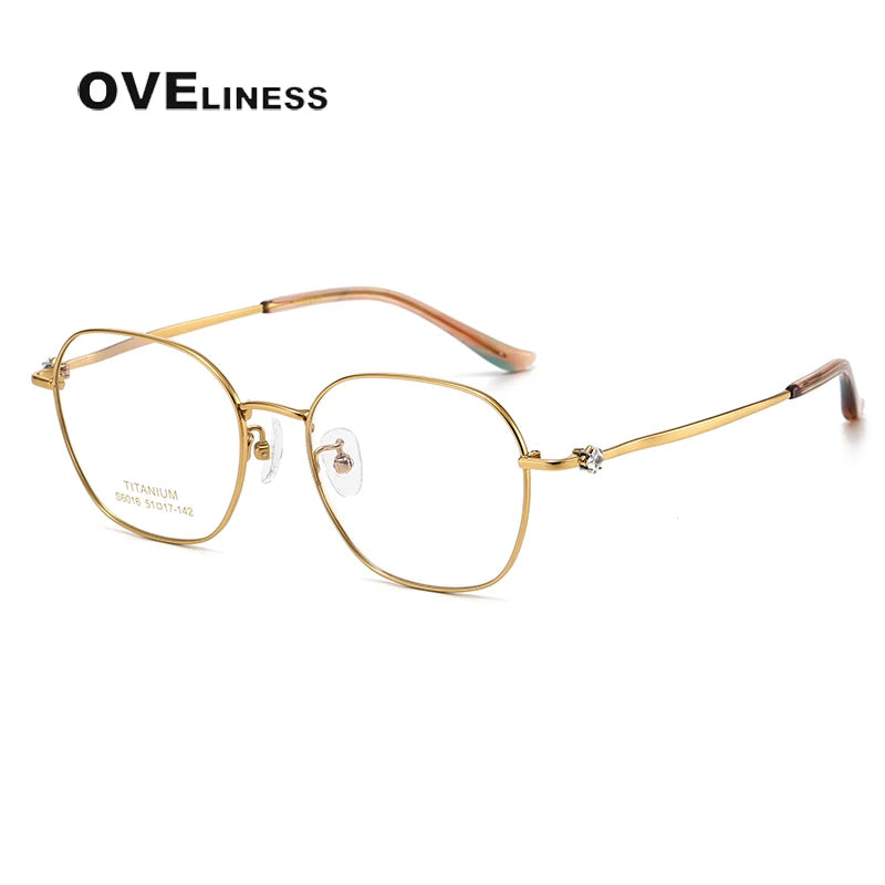 Oveliness Women's Full Rim Polygon Oval Titanium Eyeglasses 6016 Full Rim Oveliness gold